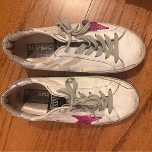 Golden Goose Women's White Sneakers with Pink Star